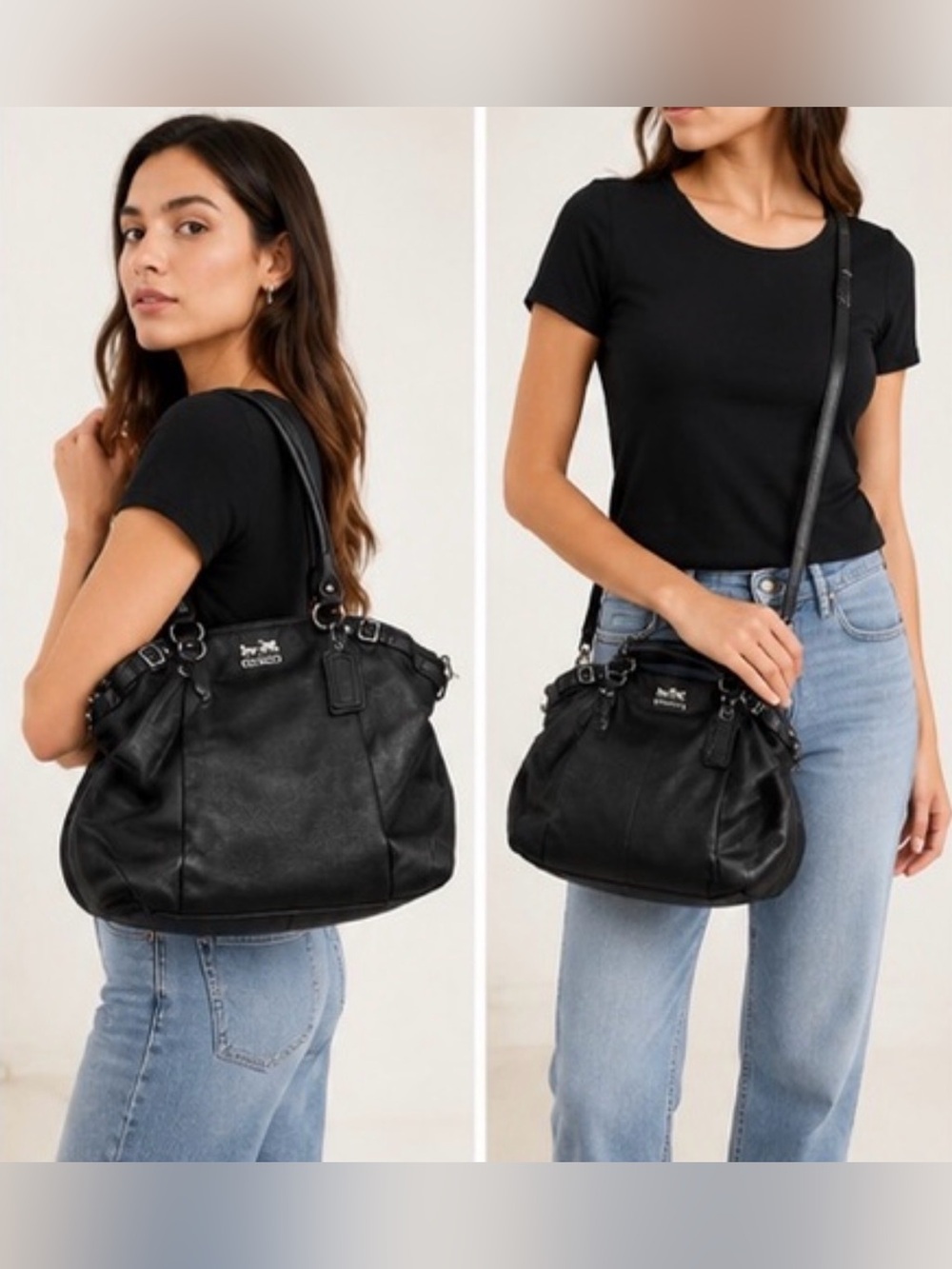 Coach Madison Sophia soft Black Leather Tote shoulder bag silver tone hardware - Picture 2 of 16